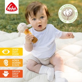 Fehn FehnNatur Rod Grasping Toy Baby Sheep - Motor Skills Toy with Rattle for Gripping, Cuddling - Cuddly Toy Grasping Toy with Organic Cotton - Baby Toy for Babies and Toddlers from 0+ Months