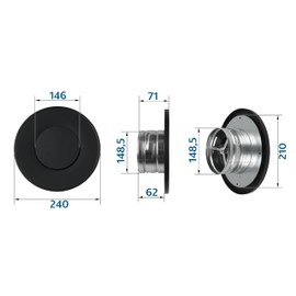 SYSTERM Ventilation Ventilation Plate Valve Black Round Disc Valve Exhaust Valve or Supply Air Valve Metal with Mounting Ring Anemostat Ceiling Valve Ventilation Valves (150 mm)