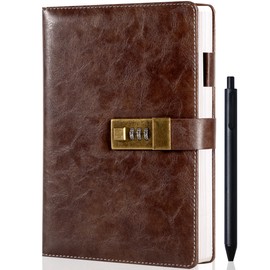 Journal with Lock for Men and Women Waterproof Diary with Lock 192 Pages Mens Locked Journal with Pen A5 PU Leather Journal with Lock Journal for Men Password Protected Notebook with Lock, Dark Brown
