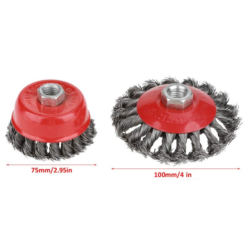 4-Piece Cone Brush Grinding Brush Set Cup Brush Steel Braided