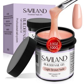Saviland Nail Building Gel - 100 g Naked Brown Builder Gel for Gel Nails, Large Capacity Nail Strength Gel for Nail Extensions, Hard Gel for UV Gel Nails, Nail Art, Manicure Starter for Nail Studio