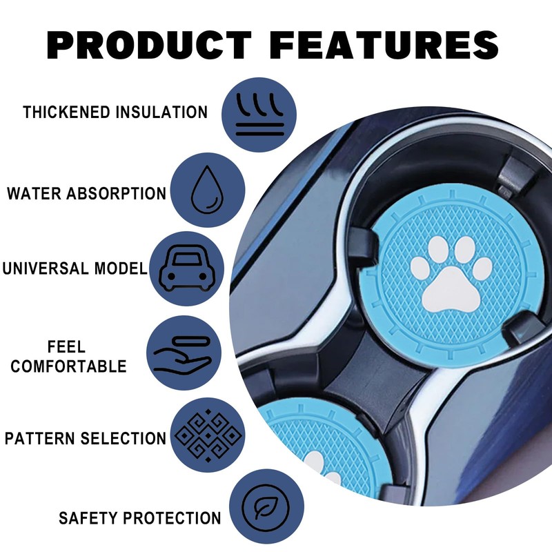 Piburth 4 Pack Car Cup Holder Coasters, Dog Paw Insert