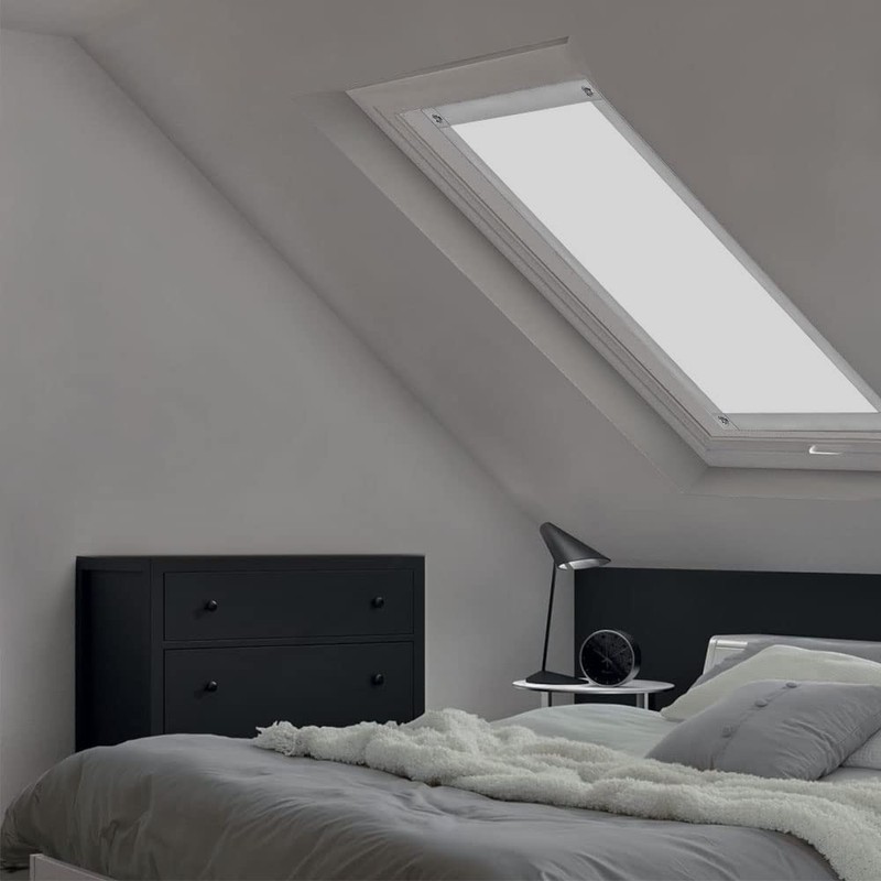 Eurohome 100% Blackout Skylight Roller Blind, No Drilling, Sun Protection,