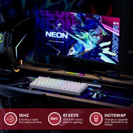 HK GAMING GK61 60% v3 | Hotswap Mechanical Gaming Keyboard | 61 Keys Multi Color RGB LED Backlit for PC/Mac Gamer | US Layout (White, Gateron Optical Blue)