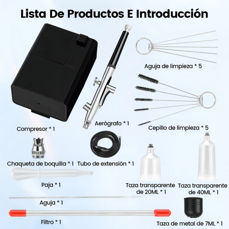Kit Aerógrafo Doble Acción Multiuso Con Compresor Aire