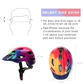 OnBros Casco de Bicicleta para niños, Casco de Bicicleta para niños de 5 a 14 años con Visera, Casco de Bicicleta para niños para patineta, montaña, Carretera, Ligero y Ajustable de 50 a 22.4 in