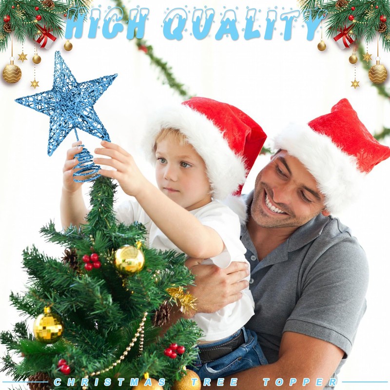 KEYIDO Blue Star Christmas Tree Topper Star for Christmas Tree