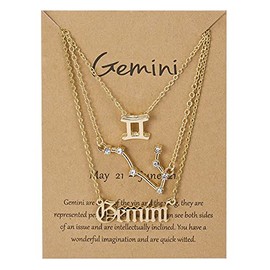 COLORFUL BLING 3Pcs 12 Constellation Zodiac Sign Layered Choker Necklaces Set Letter Astrology Horoscope with Message Card for Women Jewelry -Gemini Gold
