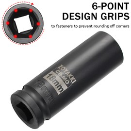 ZOYAKKI Shallow Impact Socket, SAE, 1/2 Inch Drive, 6 Point, Metric x 18 mm