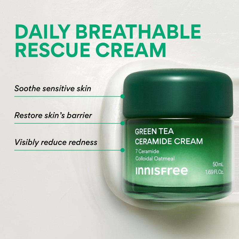 INNISFREE Green Tea Ceramide Cream, Korean Moisturising Face Cream with