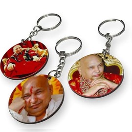 Generic BLESSINGS HUB (Set of 4) GURU JI SWAROOP/Photo Golden Metal Key Chains/Key Rings For Any Keys, Mediun