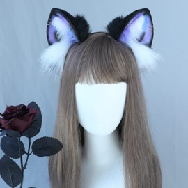 Dodheah Orecchie da Gatto Orecchie di Volpe Lupo Catwoman Cosplay Halloween Natale Carnevale Costume per Adulti Nero Viola