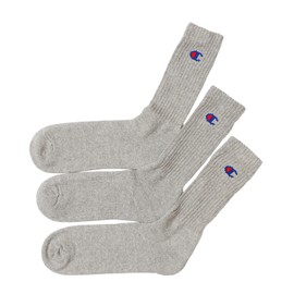 Champion CMSCY001 Men's High Socks, Plain Socks, 3 Pairs Set, Full Pile, One Point Logo, Full Length Socks, heathered grey