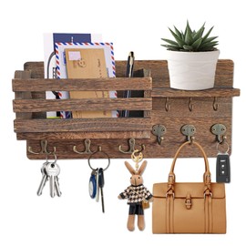 WwuHua Key Rack with Shelf, Wooden Key Rack with 9 Hooks, Modern Key Cabinet Suitable for Entrance Area, Front Door, Hallway, Bedroom, Office, Brown