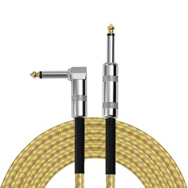 Dalonfy Electric Guitar Cables 10FT Instrument Cord 1/4 Inch Straight to Right Angle 6.35mm Gold Plated Plug + Nylon Woven Insulate for Guitar Bass Keyboard (10ft-Yellow)
