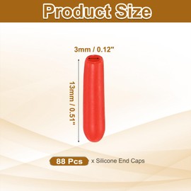 uxcell 88Pcs Rubber End Caps, 3mm(1/8") ID 13mm(15/32") Height Round Screw Thread Protectors Flexible Screw Bolt Covers Caps for Metal Tube Rod Bolt, Red