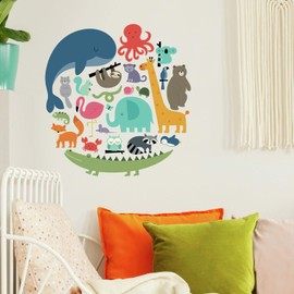RoomMates RMK4115SCS We Are One Animal Peel and Stick Wall Decals, Red, Orange, Yellow, Blue, Green