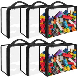 YEXEXINM 6 Pcs Toy Storage Bags, Clear PVC Organiser Bags with Zipper Extra Large Toy Storage Organizer with Handle Waterproof Storage Bags for Building Blocks, Puzzles, Clay, Small Models