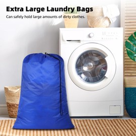 12 Pcs Extra Large Laundry Bags - 27.6×39.4" Drawstring Storage Bags, Oxford Cloth Blue Dirty Clothes Organizers, Large Capacity Hamper Liners for Home, Camping, Travel