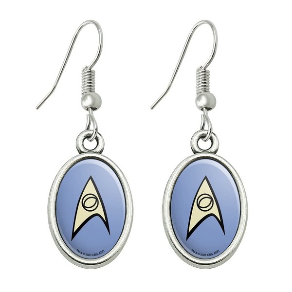 Star Trek Science Shield Novelty Dangling Drop Oval Charm Earrings