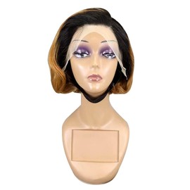 DreamPack 13x4 Ombre Short Bob Pixie Cut Wig 1B/30 Lace Front Wigs Human Hair Glueless Black Mixed Brown Highlight Human Hair Color Wigs for Women 8Inch