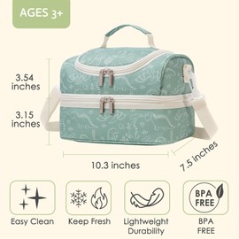 Insulated Kids Dual Compartment Lunch Bags Tote for Girls Boys Toddler Lunch Boxes Pre-School Toddler Kindergarten Picnic Camp Food Cooler Thermal with Strap