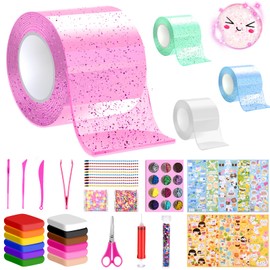 Charmofun 64 Piece Nano Tape Bubbles Set, Blowing Bubble Tape, DIY Nano Tape Craft Kit with 4 Nano, Magic Bubble Toy for Children, Party Favours Gifts