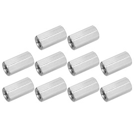 uxcell M8x1.25mm Coupling Nuts, 10 Pcs 304 Stainless Steel Galvanized Hex Rod Coupling Nuts Threaded Rod Connectors 25mm, for Industrial Construction Fasteners, Silver