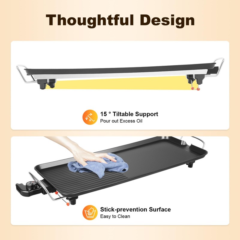 Electric Griddle Teppanyaki Grill 26" 1500W Nonstick Indoor Outdoor Table