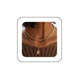 Inilbran Boho Layered Square Pendant Necklace Vintage Hammered Square Choker Necklace Gold Geometric Square Necklace Multilayered Square Chain Necklace Jewelry for Women