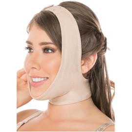 Salome 0322 Fajas Colombianas Mentonera Postquirurgica Menton Papada Mascarilla Cachete y Mejilla Postoperatorio Beige L