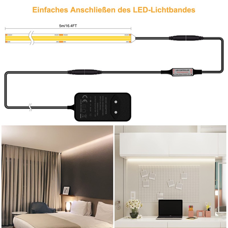 TTWAY COB LED Strip 4000 K Natural White, 5 m