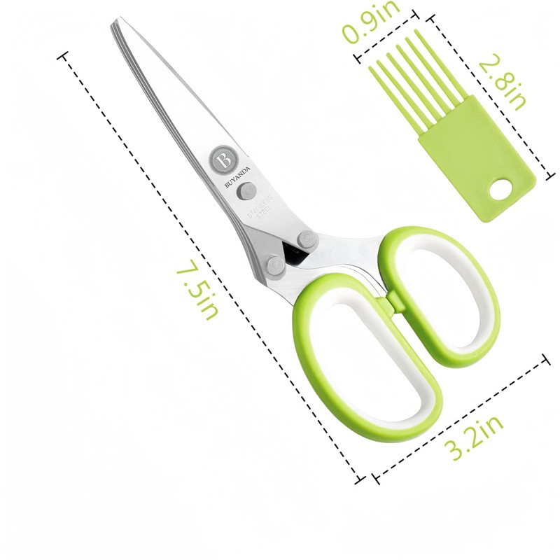 Premium Quality Stainless Steel Herb Scissors With 5 Blades, Cover
