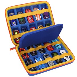 Mchoi Shockproof Carrying Case for Hot Wheels 20 Cars, Case Only (Blue, Yellow, Orange Zipper)