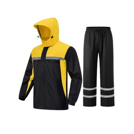 ProHydra Mens Rain Suits with Air Vents Reflective Stripes Waterproof Rain Gear Breathable Jacket Pants for Work Golf Fishing Hiking (Black Yellow, Large)