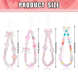Draupnir 4pcs Phone Charms Strap, Butterfly Bow Camera Strap Wrist Beaded Phone Bracelet Wrist Straps, Pearl Bracelet Lanyard Cute Keychain Charm for Women, Pink