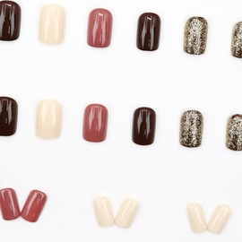 24 pcs Coffin Fake Nails Medium, Bling French Tip Press on Nails, Caramel Color Stick on Nails for Women and Girls, Acrylic Medium Glue on Nails for Nail Art