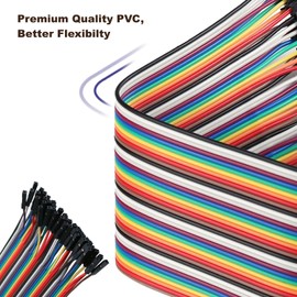 California JOS 40 PCS 20 CM (8 inch) Breadboard Jumper Wires Wire Length Optional Dupont Cable Assorted Kit Female to Female Multicolored Ribbon Cables