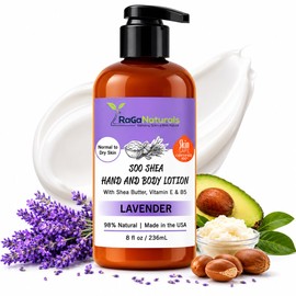 Loción corporal RaGaNaturals Soo Shea Lavender de 8 fl oz | Hecho con aceite de argán, manteca de karité, aceite de aguacate, vitamina E, aceite esencial de lavanda y amor | Ultra hidratante, nutritivo, hidratante, última intervensión de químicos