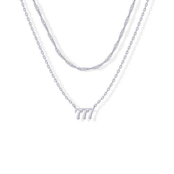 PAVOI 14K Gold Plated Angel Number Pendant Layering Necklace for