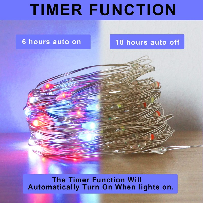 Yayfazy 4th of July Decorations Outdoor/Indoor Timer Fairy String Lights,4PACK