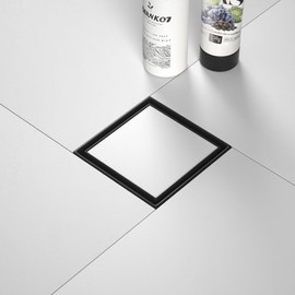 Bernkot Square Shower Drain 4", Matte Black Floor Drain with Tiled Insert Grate & Hair Strainer, 304 Stainless Steel Bathroom 2-in-1 Tiled in Drain, CUPC Certified (Matte Black, 4'')