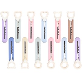 12 Pieces Cute Box Cutter, Retractable Letter Opener, Mini Box Opener, Adorable Pastel Color Package Opener, Multi-Function Utility Knive for Key Chain Pocket Bag, School Office Supplies