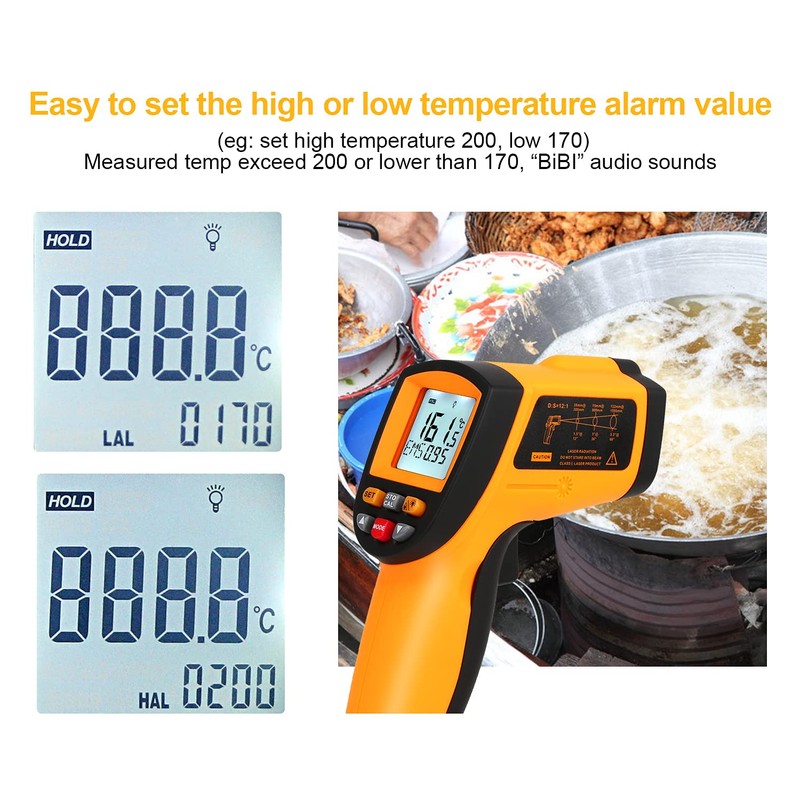 Digital Infrared Thermometer Highest Lowest Temperature Alarm Measurement from -50°C