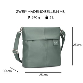 Zwei Mademoiselle.M M8 Women's Crossbody Bag 3 L Faux Leather Shoulder Bag with Secret Compartment & Main Compartment with Zip Includes Short & Long Removable Shoulder Strap, Eucalyptus