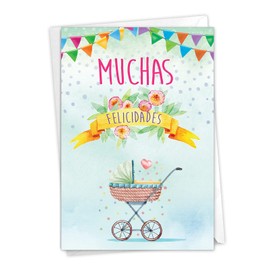 NobleWorks Muchas Felicidades - Baby Greeting Card with Envelope (4.63 x 6.75 Inch) - C8830BBG-SL