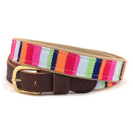 A Tail We Could Wag Cotton & Leather Belt - Handmade Guatemalan Cotton Weave with Colorful Patterns & Solid Brass Buckle | At the Beach | Maui, 36"