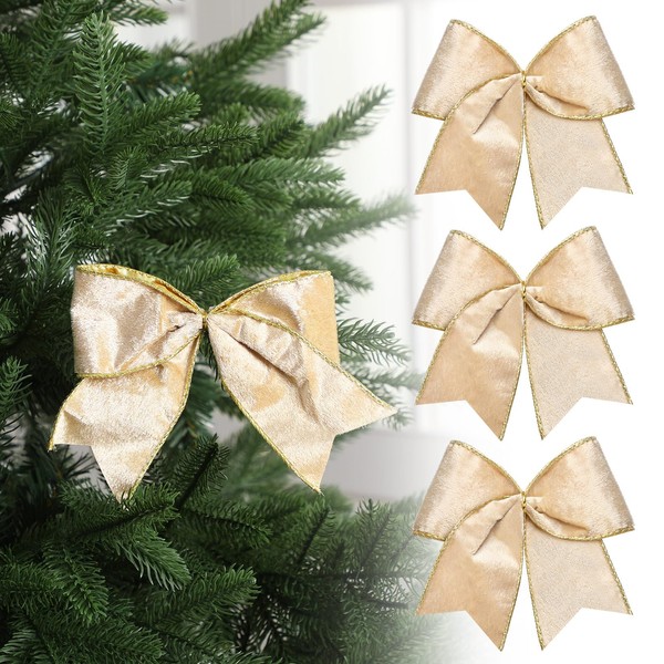 Panelee 12 Pcs Gold Christmas Bows 6 x 6 in