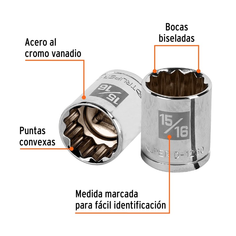 Truper D-1230, Dado de 12 puntas, cuadro 1/2" de 15/16"
