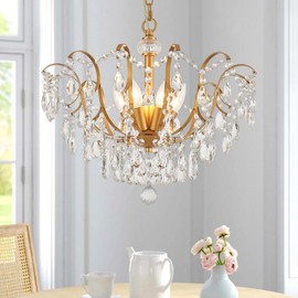 MERCASA Gold Crystal Chandelier for Dining Room,Modern Raindrop 6-Light 20" Luxury Ceiling Chandelier K9 Pendant Lamp Lighting for Living Room Bedromm Foyer